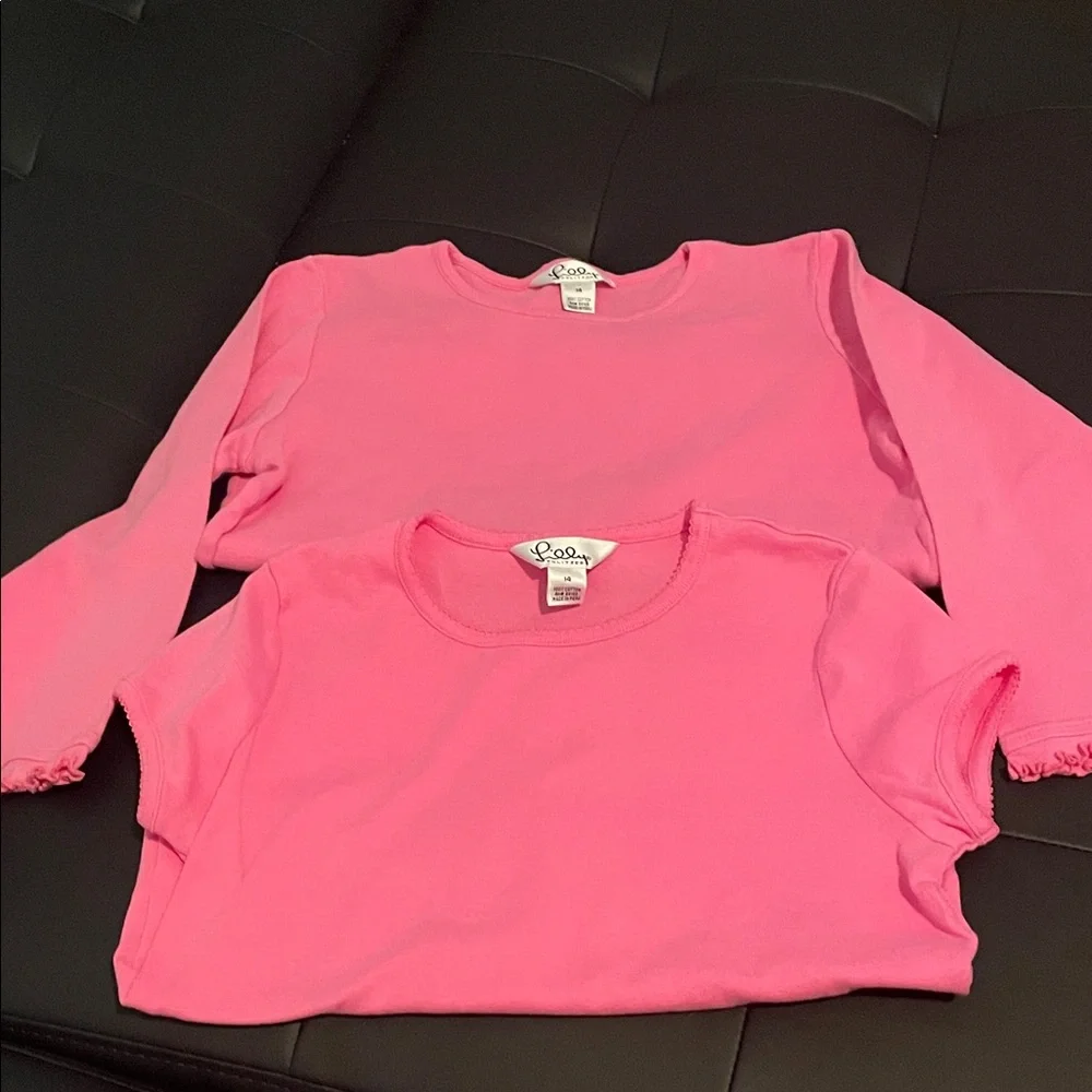 Lilly Pulitzer Two Tops Vibrant Pink Long Sleeve and short sleeve Tees size 14